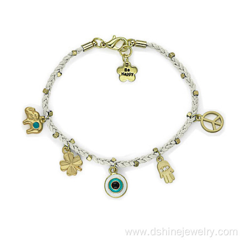 Weaved Bracelet With Tiny Pendant Evil Eye Hamsa Bracelet